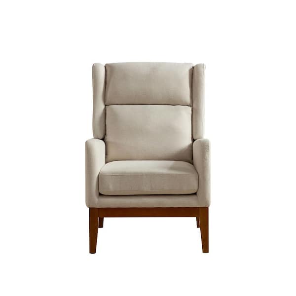 Brown Wood Outdoor Lounge Chair with Beige Cushion