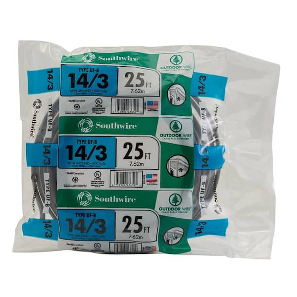 Southwire 25 ft. 14/3 Gray Solid CU UF-B W/G Wire