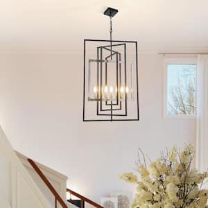 Modern Farmhouse 7-Light Iron Pendant Black and Nickel Geometric Chandelier Light for Kitchen Island Dinning Room