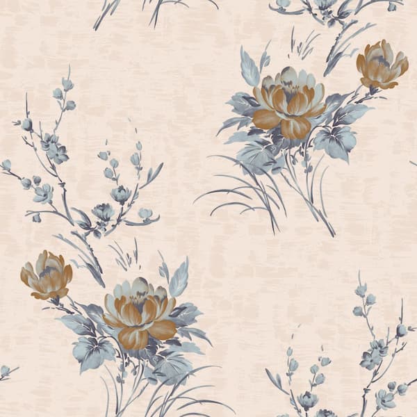 Dundee Deco Falkirk Ophia Flowers Rust Orange, Beige Vinyl Peelable Roll (Covers 57 sq. ft.)