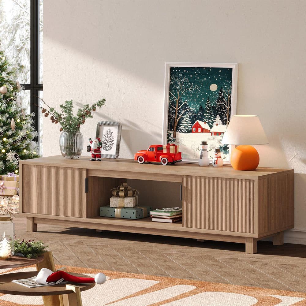 Bestier 70 in. Mid-Century Modern Mocha Wood TV Stand