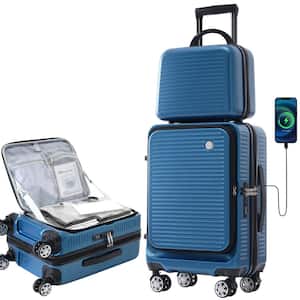 2-Piece Peacock Blue ABS Hardshell Spinner 20 in. Luggage Set, Portable Carrying Case, TSA Lock, Front Pocket, USB Port
