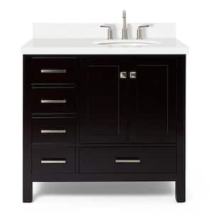 Cambridge 37 in. W x 22 in. D x 36 in. H Vanity in Espresso with Pure White Quartz Top