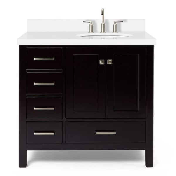 Cambridge 36 in. W x 22 in. D x 36 in. H Vanity in Espresso with Pure White Quartz Top