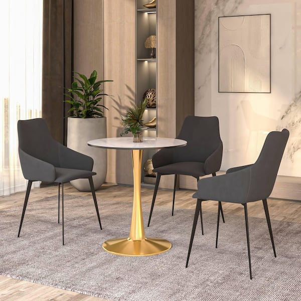 Bristol 24 in. Round Dining Table with Sintered Stone Top and Gold Steel Pedestal Base in White