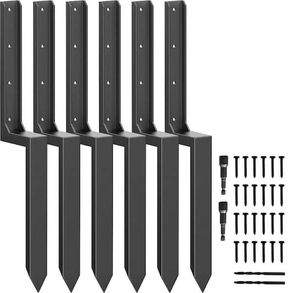 Heavy-Duty Black 11-Gauge Steel Fence Post Anchor Repair Kit for 4 x 4 and 6 x 6 Wood Posts (6-Pack)