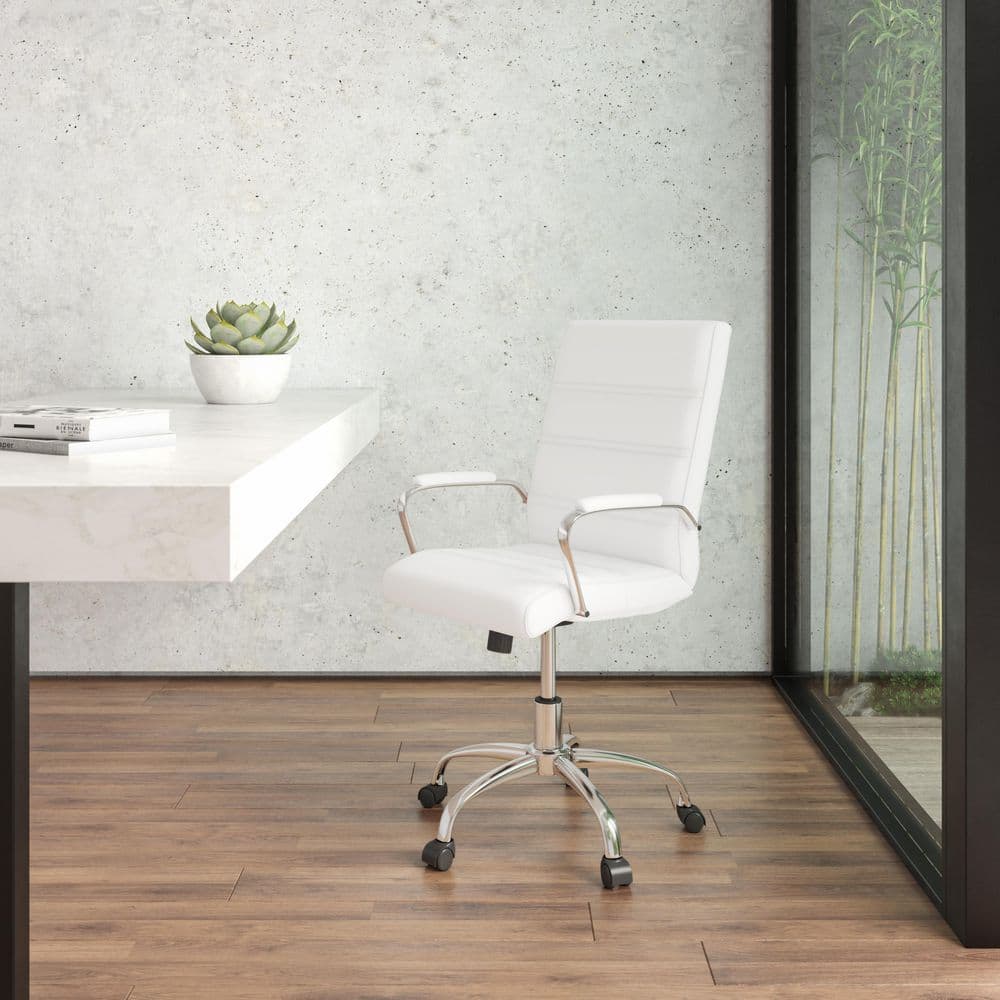 White LeatherSoft/Chrome Frame Leather/Faux Leather Office/Desk Chair Table Top Only