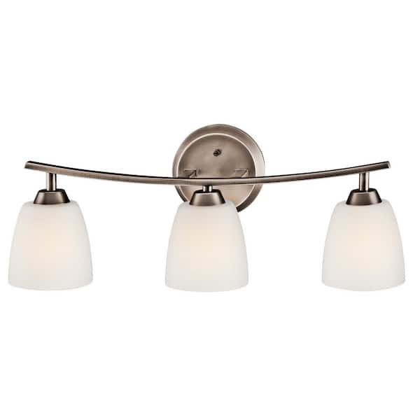 Granby 25 in. 3-Light Brushed Pewter Transitional Bathroom Vanity Light with Etched Glass Shade