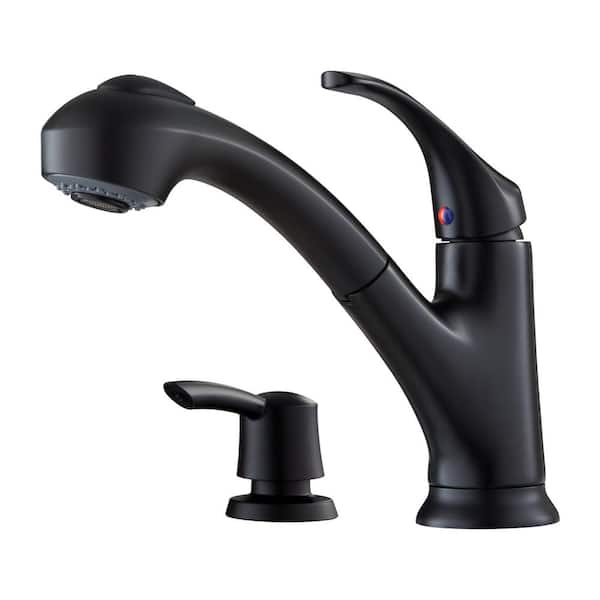 Shelton Single Handle Pull Out Sprayer Kitchen Faucet 8.4375 in. H with 120° Spout Swivel in Matte Black