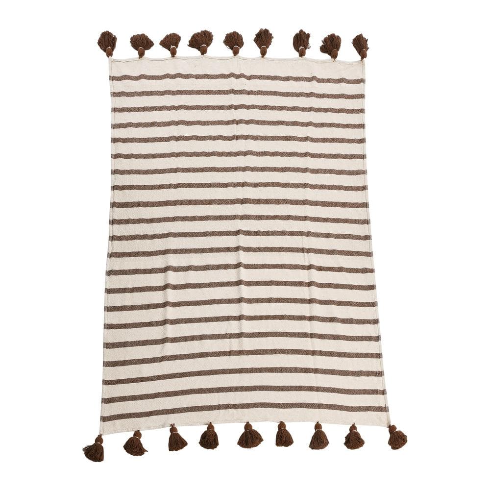 Storied Home Modern Brown & Natural Wide Striped Cotton Throw Blanket