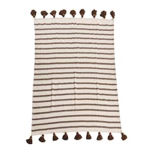 Modern Brown & Natural Wide Striped Cotton Throw Blanket