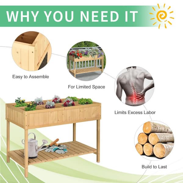 Natural 43 in. x 18 in. x 30 in. Wood Raised Garden Bed with Natural 43 in. x 18 in. x 30 in. Wood Raised Garden Bed with