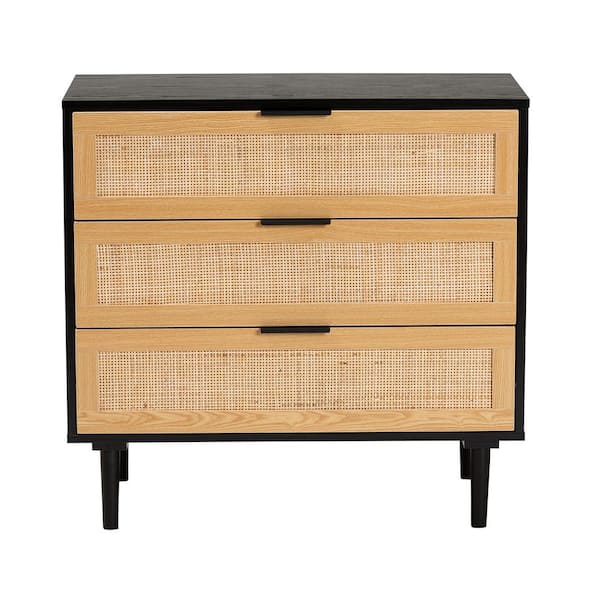 Baxton Studio Maureen 3-Drawer Espresso and Natural Brown Dresser (30 in. H x 31.6 in. W x 15.8 in. D)