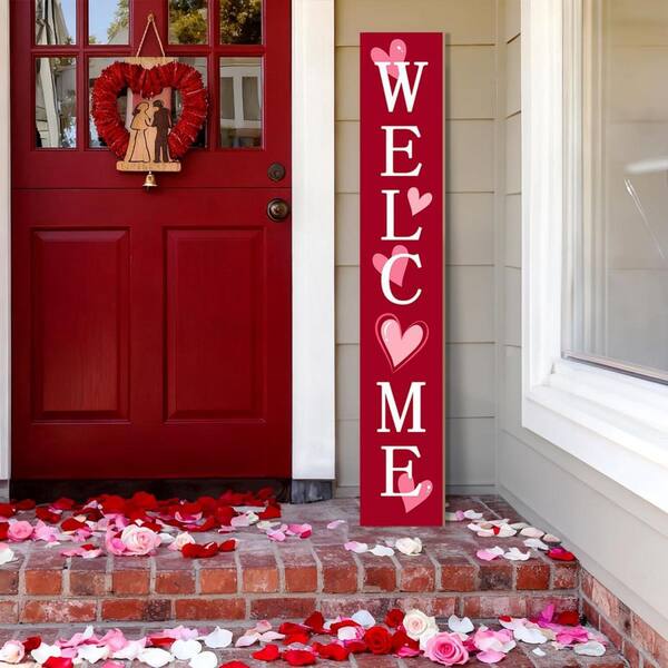 47 in. H Pink Love Heart Welcome Porch Wall Sign HPFX43KTWW - The