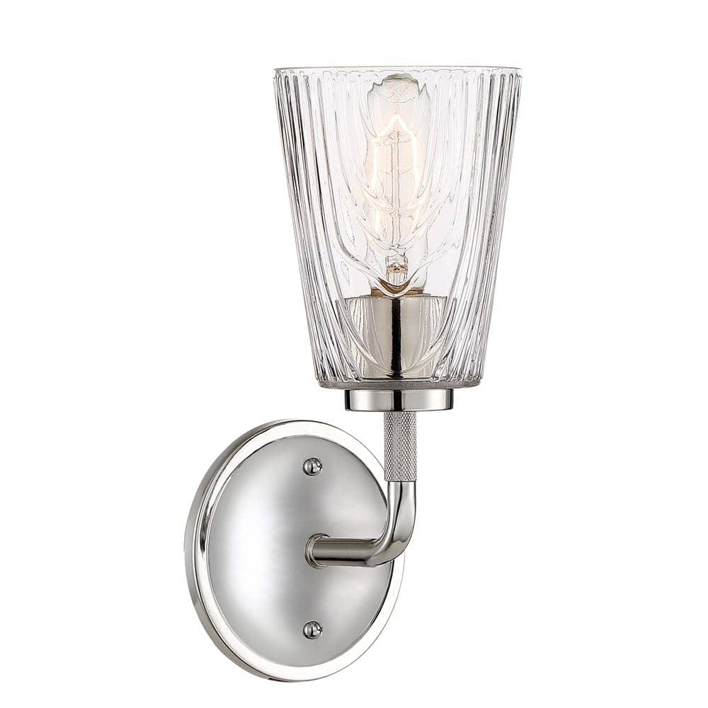 Westwood Polished Nickel Wall Sconce with Woodgrain Textured Glass