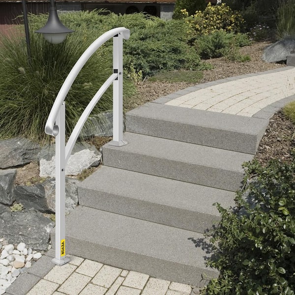 3 ft. Handrails for Outdoor Steps Fits 2 or 3 Steps Stair Rail Wrought Iron Handrail, Matte White