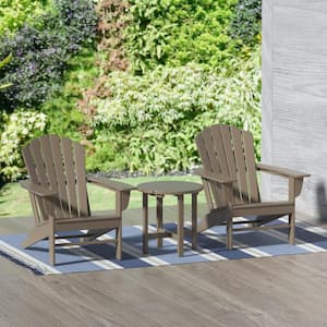 Vesta 3-Piece Weatherwood Brown Outdoor Plastic Adirondack Chair and Table Set