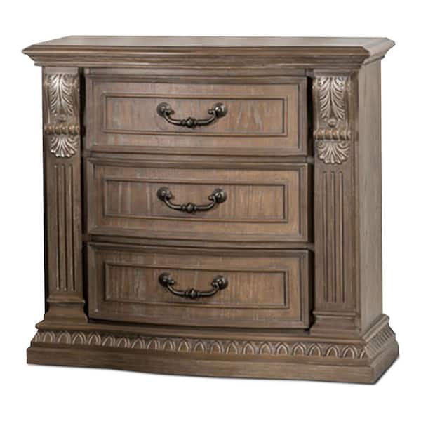 Nesi Weathered Oak 3-Drawer 31 in. W Nightstand