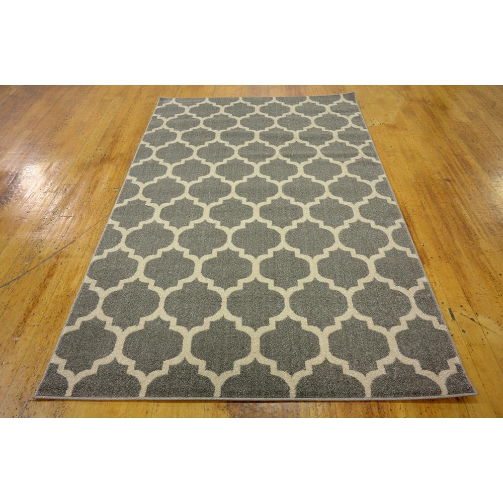 Elegant Dark Grey Synthetic Trellis 5' x 8' Indoor Rug