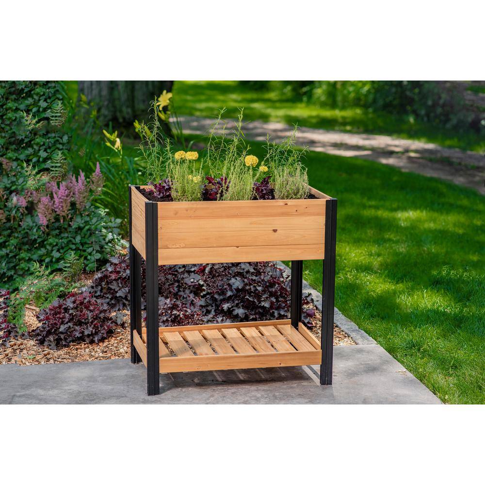 Mezza 42" Cedar Raised Herb Garden Bed with Black Aluminum Posts