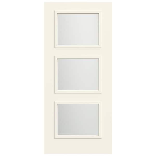 JELD-WEN 36 in x 80 in 3-Lite Equal Right-Hand/Inswing Frosted Glass White Steel Front Door Slab