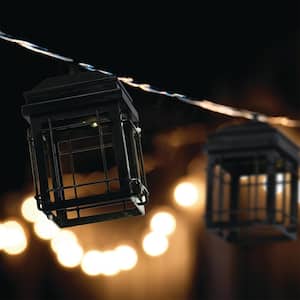 10-Light 10.25 ft. Black Indoor/Outdoor Plug-In Integrated LED Lantern String Light