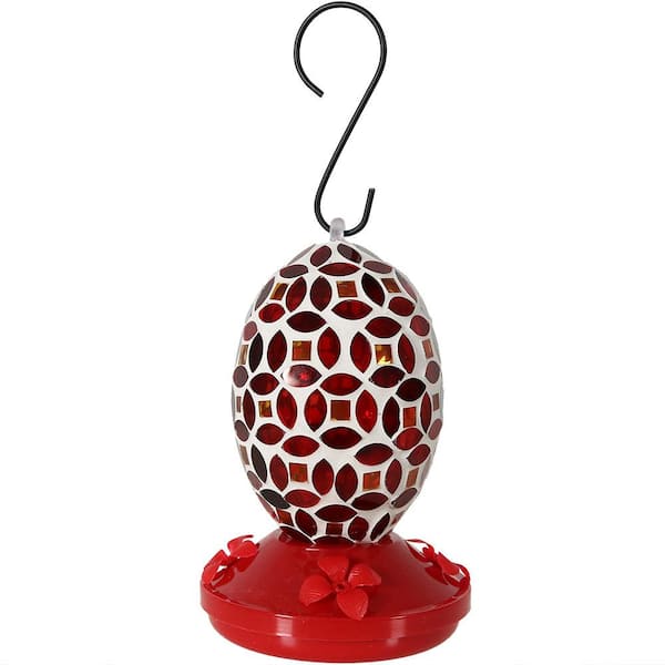 Sunnydaze 7 in. Red Mosaic Glass Flower Hummingbird Feeder