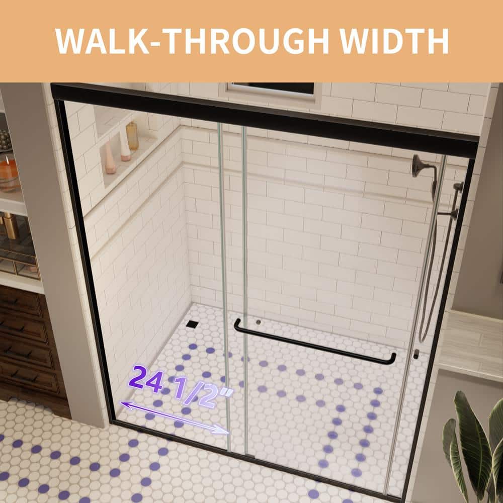 60 x 72 Matte Black Sliding Shower Door with Clear Glass