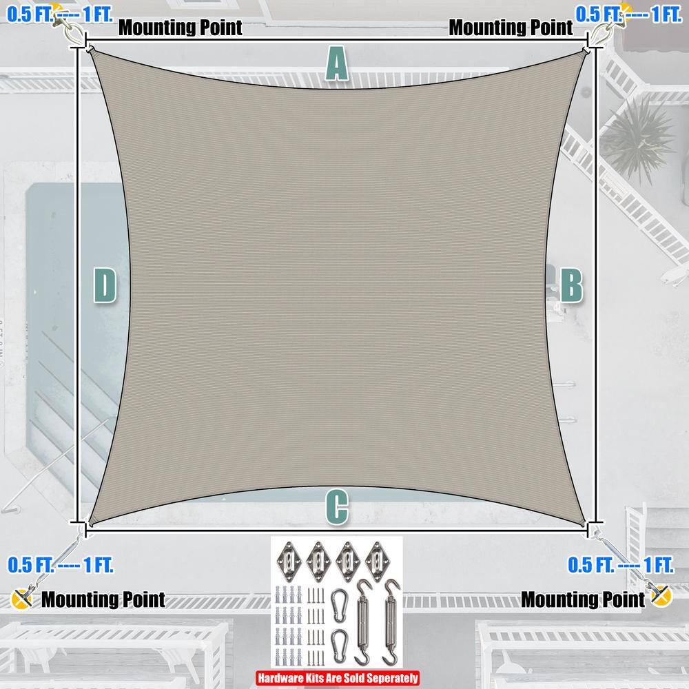 Gray 12x20 HDPE Rectangle Sun Shade Sail Canopy