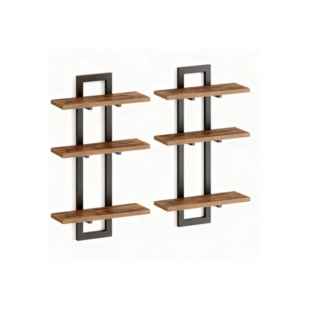 Set of 2) 2 Tier 30 in. W x 7 in. D Brown Wood Decorative Wall