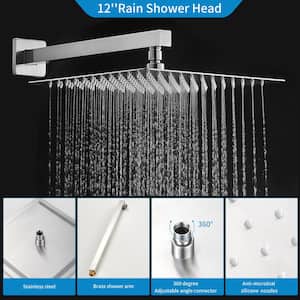 Rain 1-Spray Square 12 in. Shower System Shower Head with Handheld in Brushed Nickel