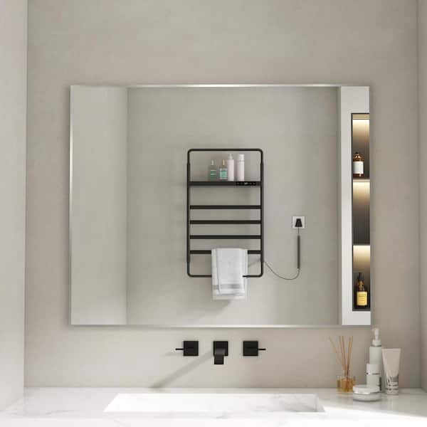 Klajowp 40 in. W x 32 in. H Rectangle Aluminum Alloy Framed Wall Mounted Bathroom Vanity Accent Mirror in Brushed Nickel