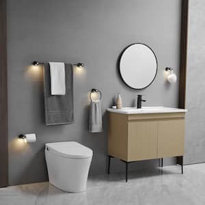 4-Piece Bath Hardware Set Towel Bar Toilet Paper Holder Towel Ring Included Motion Sensing Night Light in Matte Black