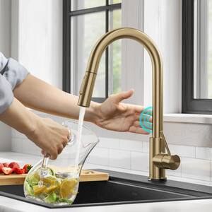 Oletto Single Handle Touch Pull Down Sprayer Kitchen Faucet in Brushed Gold