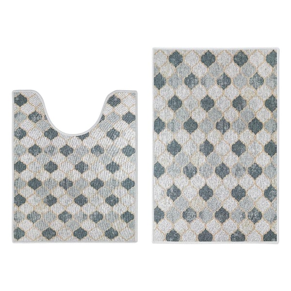 SUSSEXHOME Toilet Mat Set Gray, 2-Piece Cotton Bathroom Contour