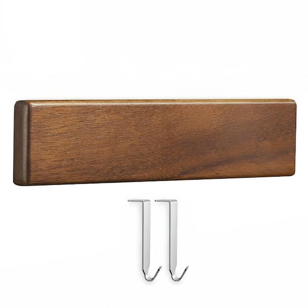 10 in. Acacia Wood Magnetic Knife Holder Strip Wall Mount Knife Storage Bar with 2 Hooks Super Strong Magnet