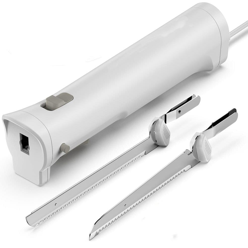 8 in. Stainless Steel Electric Knife with 4 Blades and Safety Lock, for Cutting Meats, Poultry, Bread, Cheese and More