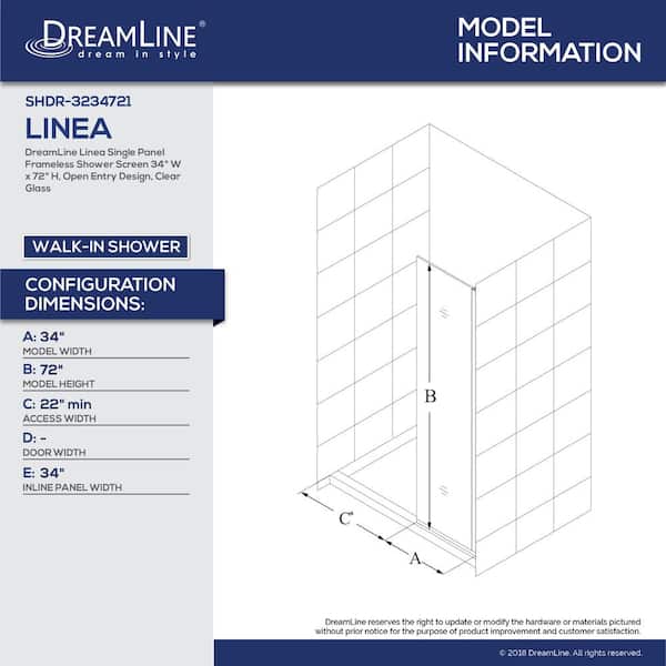 Linea 34 in. x 72 in. Semi-Frameless Fixed Shower Screen in Brushed Nickel without Handle Linea 34 in. x 72 in. Semi-Frameless Fixed Shower Screen in Brushed Nickel without Handle