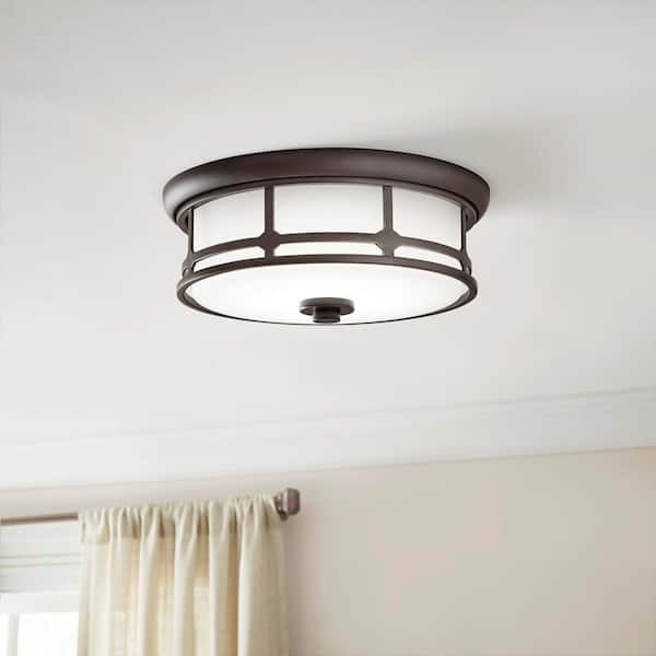 Hampton Bay Portland Court 14 in. 1-Light Oil Rubbed Bronze with Gold Highlights LED Flush Mount Ceiling Light