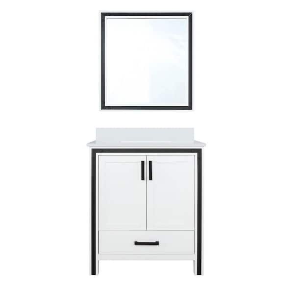 Ziva 30 in W x 22 in D White Bath Vanity, Cultured Marble Top and 28 in Mirror