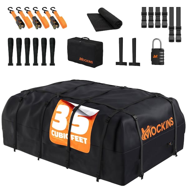 Mockins 35 cu. ft. Black Waterproof Roof Top Cargo Bag (60 in. x 42 in. x 24 in.) with Mat, Straps, Hooks, Lock  and Carry Case