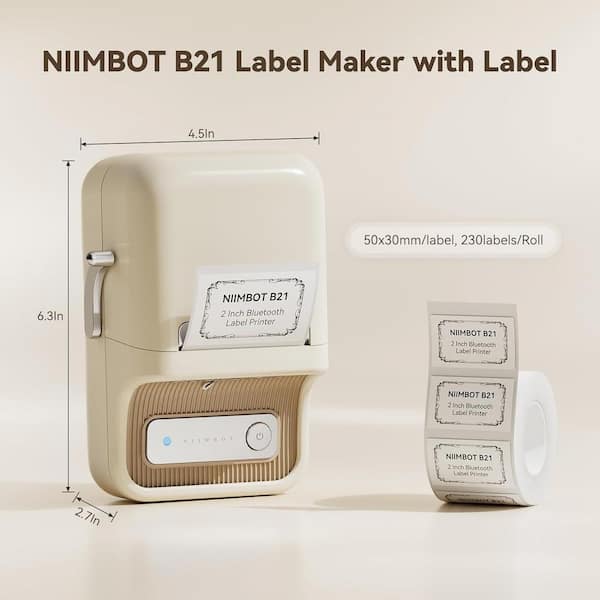 Etokfoks White Inkless Label Maker, Portable Thermal Label Printer 