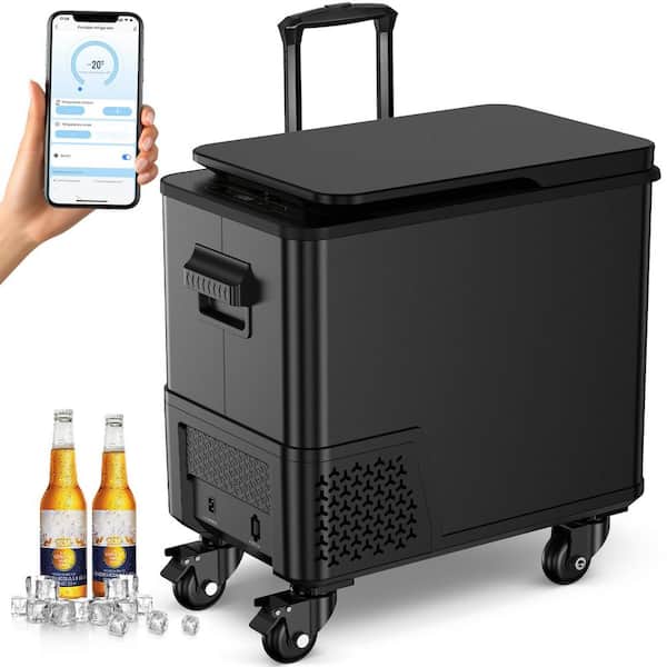 Blcak 40 qt. Portable Car Cooler with APP Control, Handle and Wheels for Camping, Travel, RV, Truck, Boat and Home Use