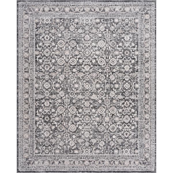 Magic Traditional Dark Gray and Cream 9 ft. x 12 ft. Oriental Indoor Area Rug