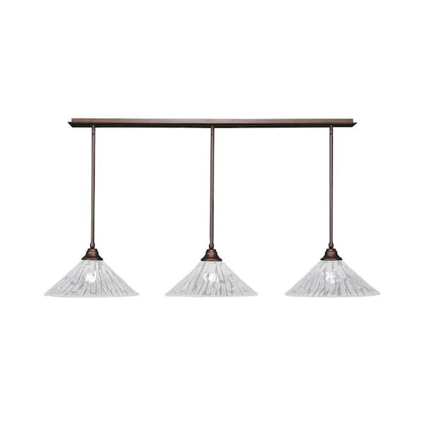 Unbranded Livingston 100-Watt 3 Light Bronze Linear Pendant Light with 16 in. Italian Ice Glass Shades No Bulbs Included