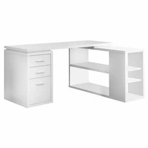 Desk 60 in. White 3-Drawers Corner Computer Desk Left or Right Facing