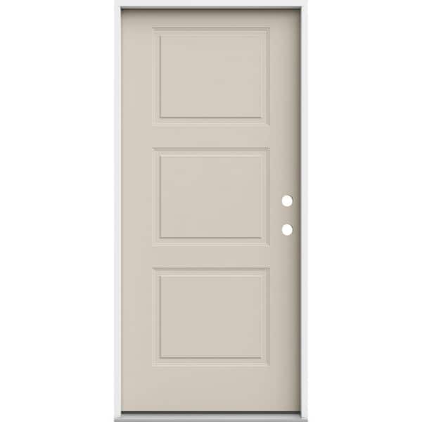 JELD-WEN 36 in. x 80 in. 3 Panel Equal Left-Hand/Inswing Primed Steel Prehung Front Door