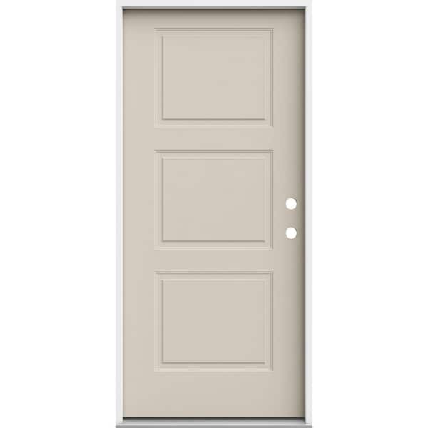 36 in. x 80 in. 3 Panel Equal Left-Hand/Inswing Primed Steel Prehung Front Door