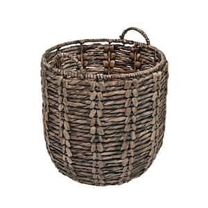 Laurel 16.54 in. x 19.49 in. Bohemian Handwoven Metal/Hyacinth Abaca Decorative Hamper Basket with Handles, Brown