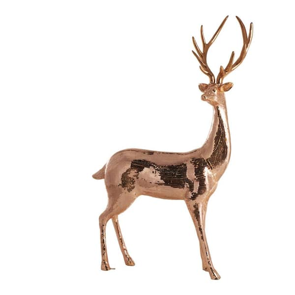 Litton Lane Copper 37 in. x 58 in. Fiber Glass Floor Reindeer Christmas Sculpture with Mosaic Pattern